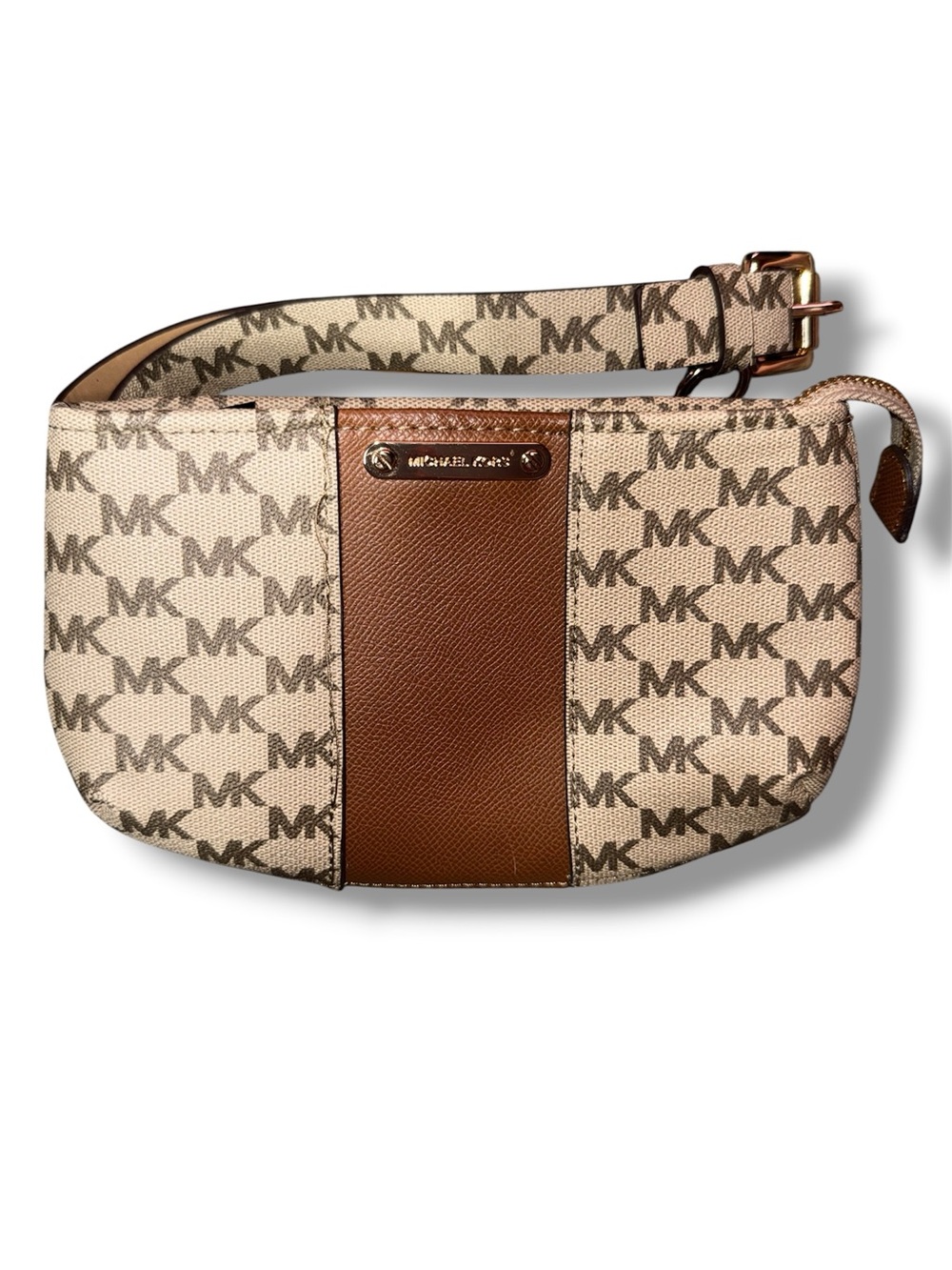 Michael Kors Brown MK logo Monogram Leather Belt Bag